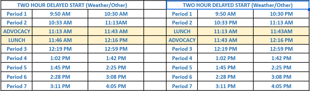 WJSHS Delay Bell Schedule